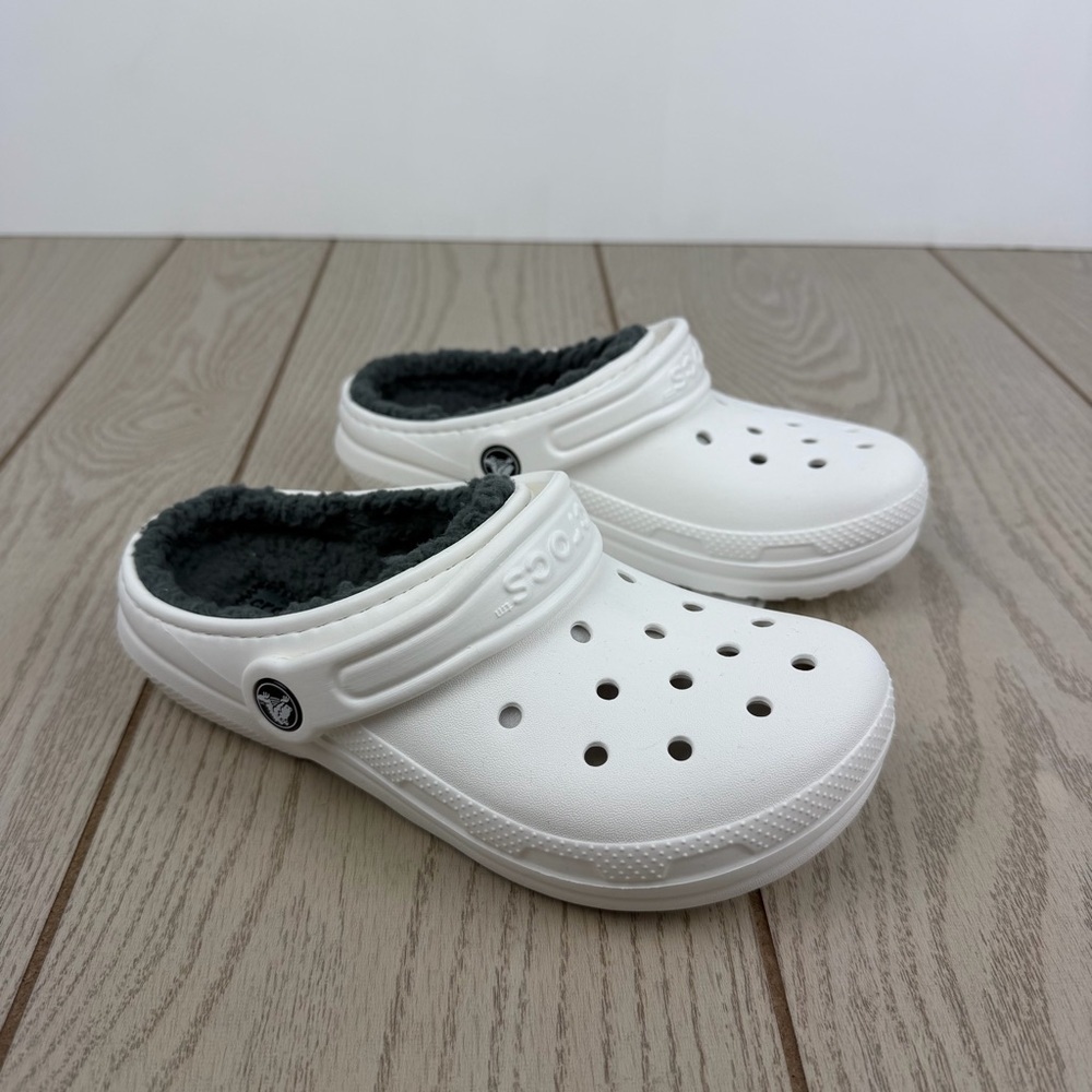 Crocs Classic Lined Kids Clogs j2 White/Grey $50 Children's Shoes